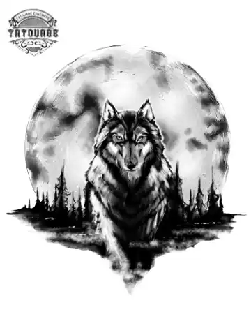 tatouage ephemere loup avec lune Tatouage éphémère loup avec lune