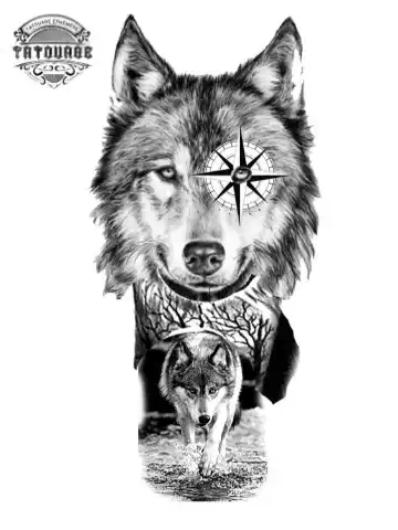 tatouage ephemere loup boussole Tatouage éphémère loup boussole