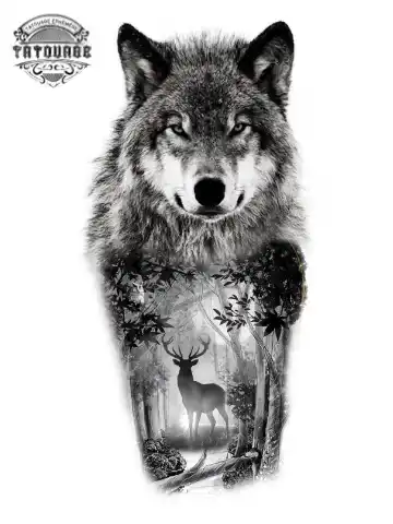 tatouage ephemere loup cerf Tatouage éphémère loup cerf