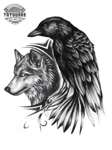 Tatouage éphémère loup corbeau