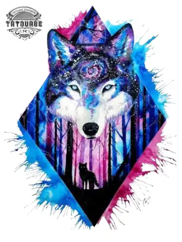 Tatouage éphémère loup losange