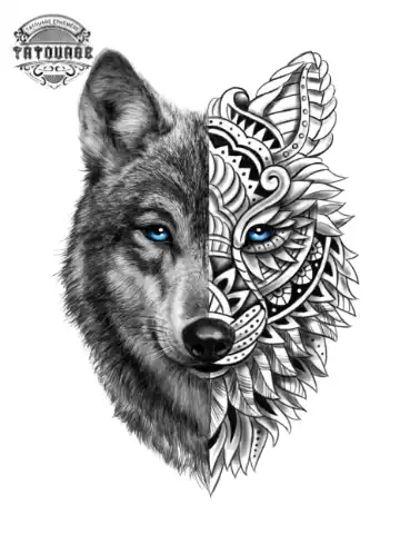 tatouage ephemere loup double face Tatouage éphémère loup double face