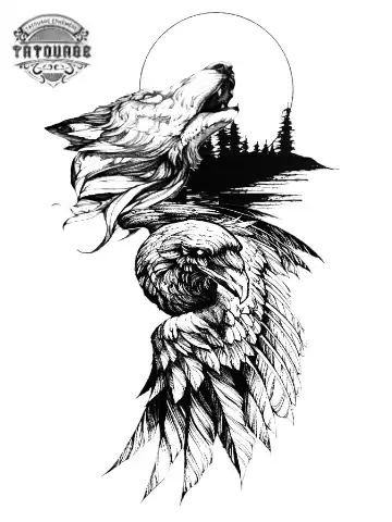 tatouage ephemere loup et aigle Tatouage éphémère loup et aigle