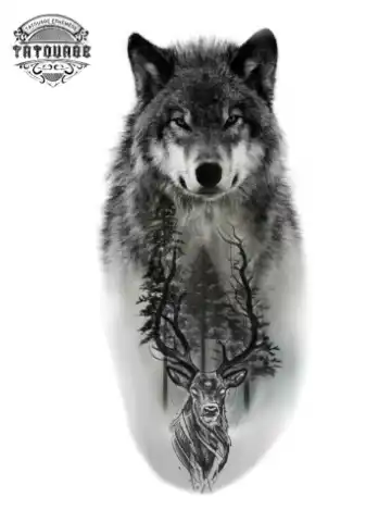 tatouage ephemere loup et cerf Tatouage éphémère loup et cerf