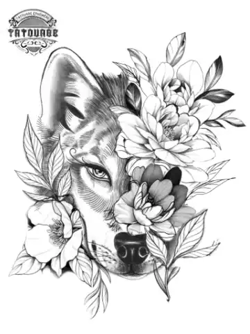 tatouage ephemere loup et fleur Tatouage éphémère loup et fleur