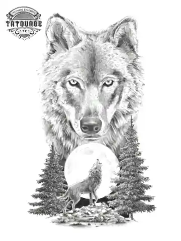 tatouage ephemere loup et foret Tatouage éphémère loup et forêt