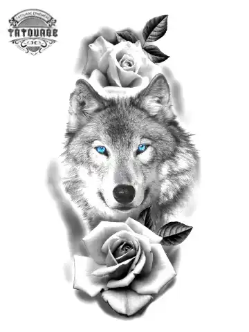Tatouage éphémère loup et rose