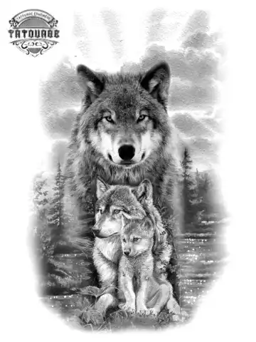 Tatouage éphémère loup famille