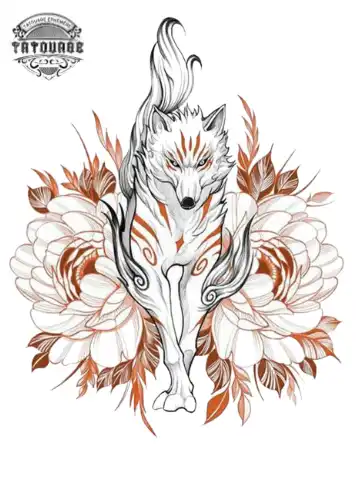 Tatouage éphémère loup fleur