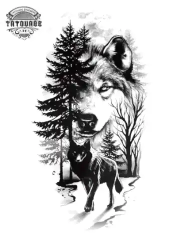 tatouage ephemere loup foret Tatouage éphémère loup forêt