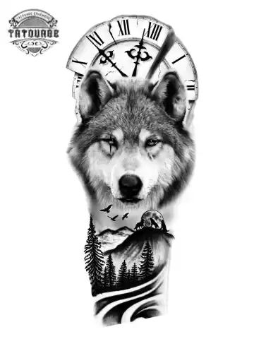 tatouage ephemere loup horloge Tatouage éphémère loup horloge