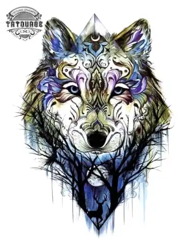 tatouage ephemere loup losange Tatouage éphémère loup dans un losange