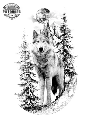 Tatouage éphémère loup lune