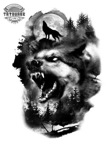 Tatouage éphémère loup méchant
