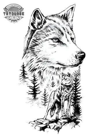 tatouage ephemere loup nature Tatouage éphémère loup nature