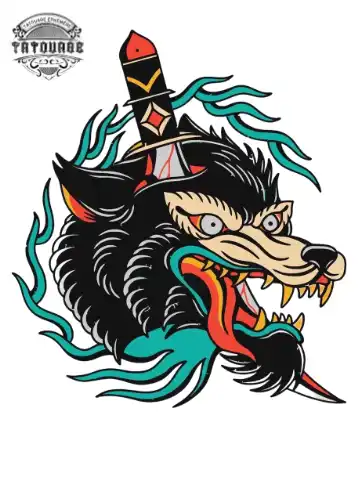 tatouage ephemere loup new school Tatouage éphémère loup new school