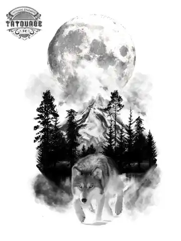 tatouage ephemere loup pleine lune Tatouage éphémère loup pleine lune