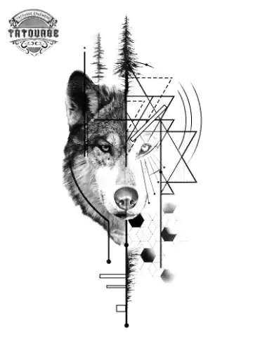 tatouage ephemere loup realiste et geometrique Tatouage éphémère loup réaliste et géométrique