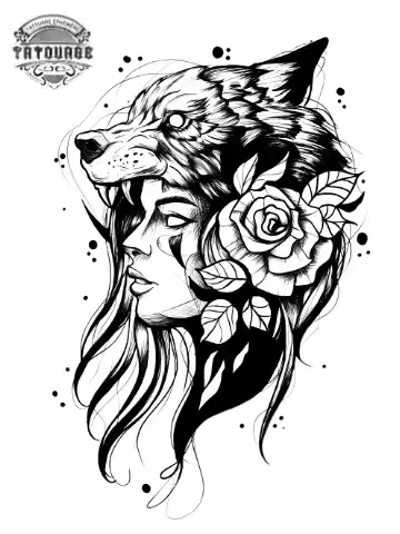 tatouage ephemere loup visage femme Tatouage éphémère loup visage femme