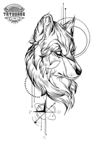 Tatouage éphémère loup yeux bleu