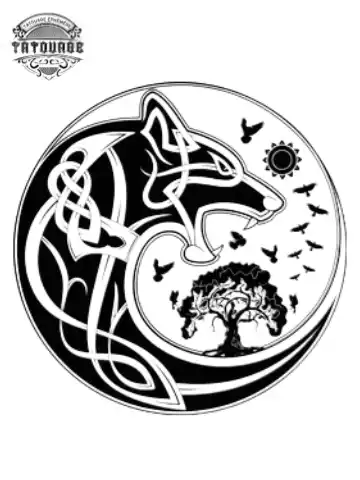 Tatouage éphémère loup yin yang