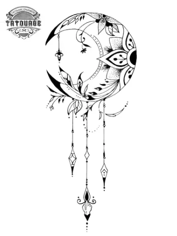 tatouage ephemere mandala lune Tatouage éphémère mandala lune