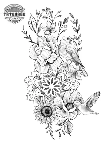 Tatouage éphémère mandala oiseau femme