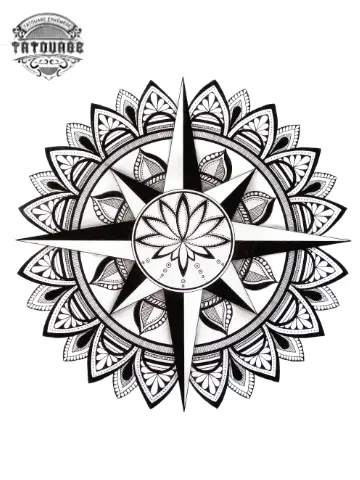 tatouage ephemere mandala rose des vents Tatouage éphémère mandala rose des vents