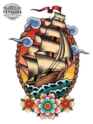 Tatouage éphémère marin old school