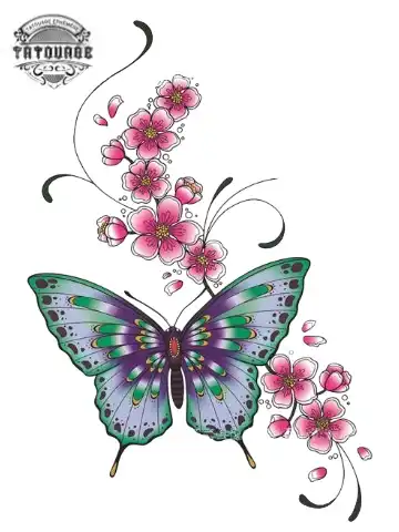 tatouage ephemere papillon et fleur de cerisier Tatouage éphémère papillon et fleur de cerisier