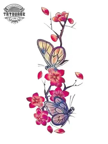 Tatouage éphémère papillon fleur de cerisier