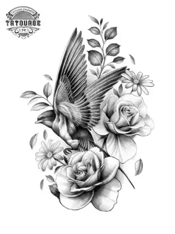 tatouage ephemere rose hirondelle Tatouage éphémère rose hirondelle