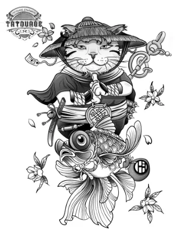 tatouage ephemere style japonais noir et blanc Tatouage éphémère style japonais noir et blanc