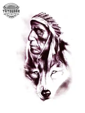 Tatouage éphémère tête de loup indien