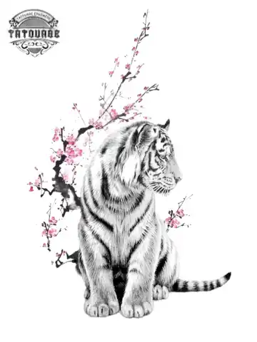 tatouage ephemere tigre avec fleur Tatouage éphémère tigre avec fleur