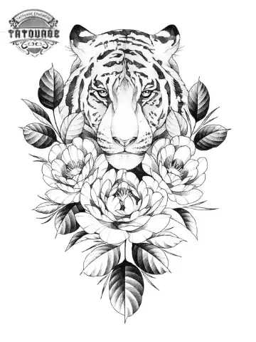 tatouage ephemere tigre et fleur Tatouage éphémère tigre et fleur