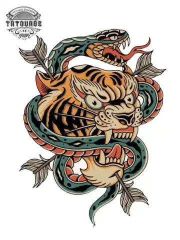 tatouage ephemere tigre et serpent Tatouage éphémère tigre et serpent