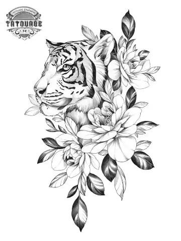 tatouage ephemere tigre fleur Tatouage éphémère tigre fleur
