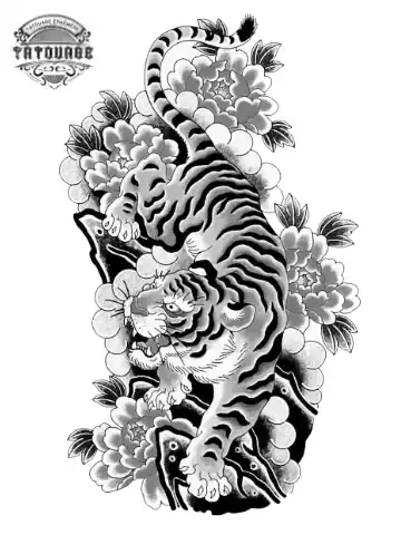 tatouage ephemere tigre japonais noir et blanc Tatouage éphémère tigre japonais noir et blanc