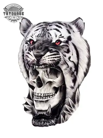 tatouage ephemere tigre tete de mort Tatouage éphémère tigre tête de mort