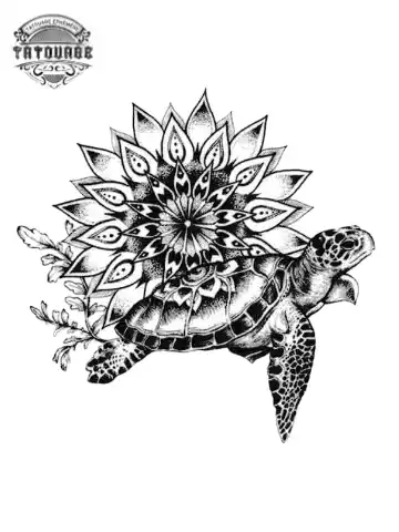 tatouage ephemere tortue avec fleur Tatouage éphémère tortue avec fleur