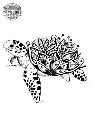 Tatouage éphémère tortue et lotus