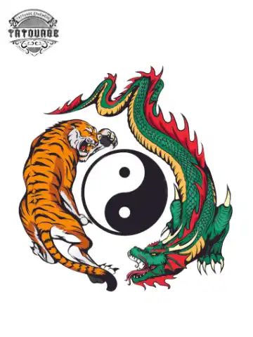 tatouage ephemere yin yang tigre et dragon Tatouage éphémère yin yang tigre et dragon