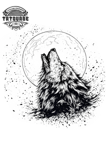 Tatouage éphémère loup qui hurle à la lune
