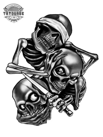 tatouage ephemere 3 singes tete de mort Tatouage éphémère 3 singes tête de mort