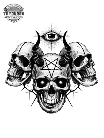 tatouage ephemere 3 tetes de mort Tatouage éphémère 3 têtes de mort