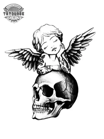 tatouage ephemere ange avec tete de mort Tatouage éphémère ange avec tête de mort