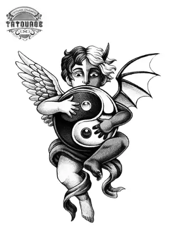 tatouage ephemere ange contre demon Tatouage éphémère ange contre démon