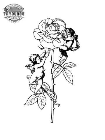 tatouage ephemere ange et rose Tatouage éphémère ange et rose