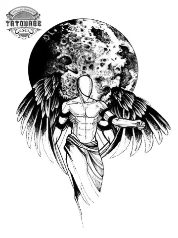 tatouage ephemere ange lune Tatouage éphémère ange lune